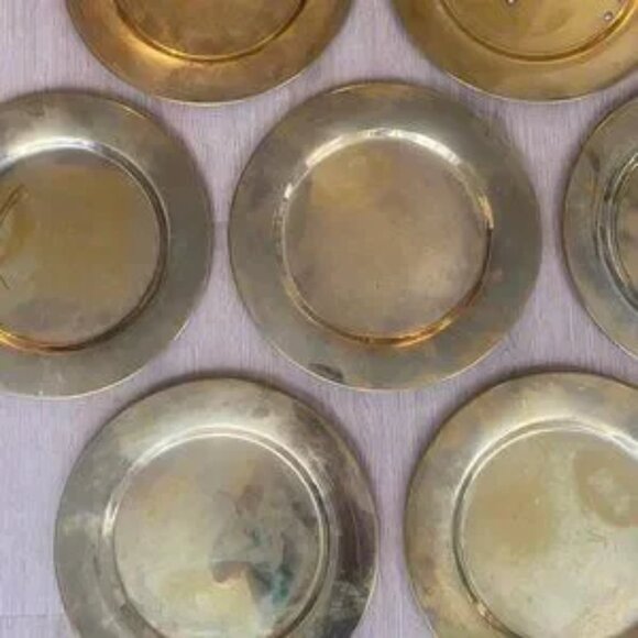 Mid-Century Danish Brass Coaster Dining Plates from Stelton, Set of 8 - Picture 3 of 10